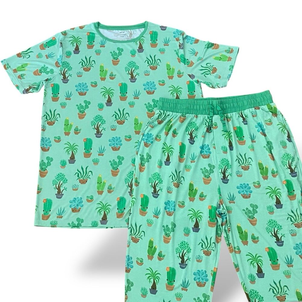 Little Sleepies Succulent Love Men Pajamas Set Size L Funny Print Short Sleeve